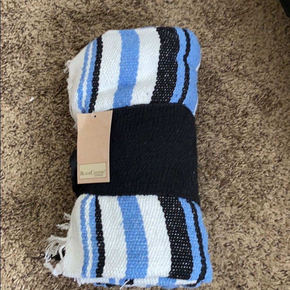 BRAND NEW light blue,white&black mexican blanket!